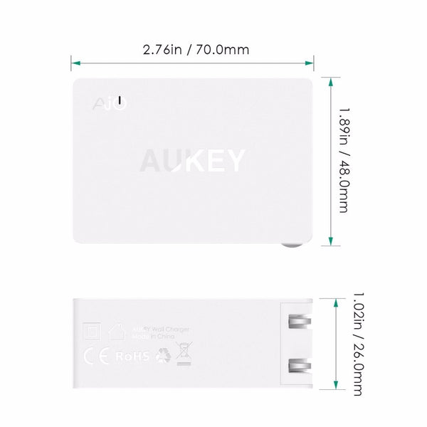 Original Aukey PA-Y2 Eu Plug Fast Charge Amp Type-C with Quick Charge 3.0 Dual USB Charger for Mobile Tablet